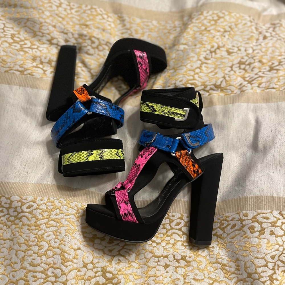 Beautiful Mackin J Snake Print Strappy Heels
